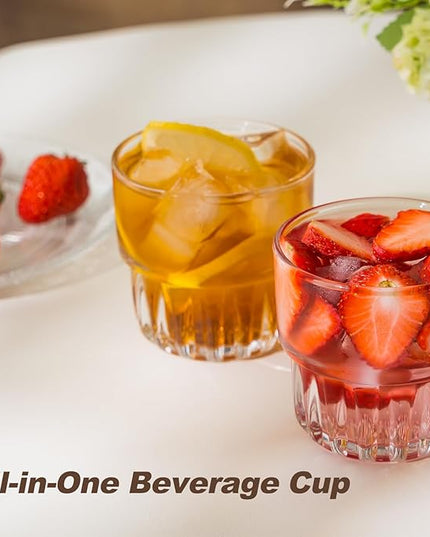 8oz Drinking Glasses Set of 4, Stackable Iced latte Coffee Glass, Cute Coffee Bar Accessories, Beer Glasses, Cocktail Glasses, Coffee Mugs for Latte, Tea, Water glasses for bar, restaurant