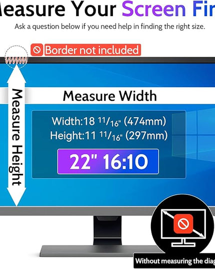 Peslv Privacy Screen for Computer Monitor 22 Inch 16:10 Aspect Ratio, Anti Blue Light Glare Removable 22 in Privacy Screen Filter Protective Film, HD 22 Inch Privacy Screen Protector for Monitor