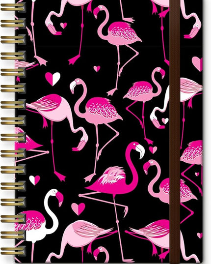 Cute Spiral Journal Notebook,A5 Hardcover Lined Journals for Women Girl 6 x 8.3 in,120 Pages Thick Paper,Cute College Ruled Writing Notebook for Gifts Office Work School (Pink Flamingo Animal)