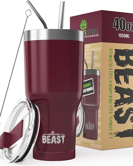 Beast 40 oz Tumbler Stainless Steel Vacuum Insulated Coffee Ice Cup Double Wall Travel Flask (Cranberry Red)