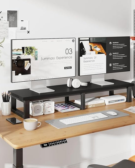 YAOHUOO 45" Large TV Riser for 32-60 inch TV, TV Riser Stand Shelf with Steel Legs, Tabletop TV Stand Riser for Home Office,Black