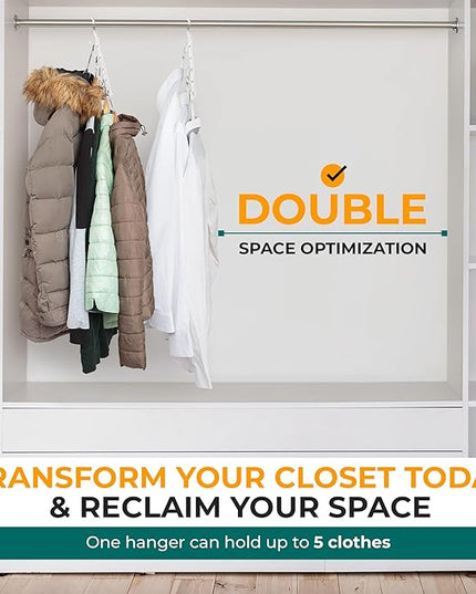 CraftyCrocodile Space Saving Hangers for Clothes - 4 in Pack, Heavy Duty Plastic, Multi Closet Space Savers for Shirts, Pants, Jeans, Sweaters - Hanger Organizer Space Saver, White