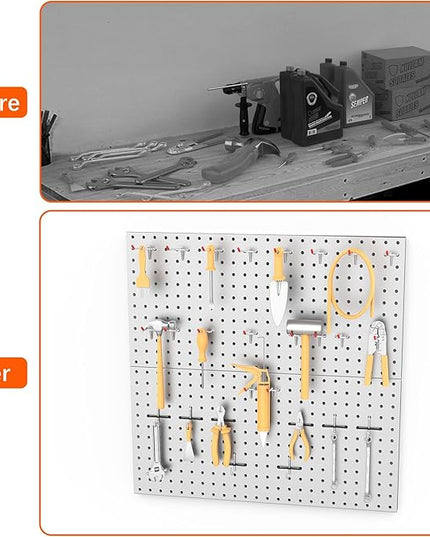 WALMANN Metal Pegboard Panels for Wall Garage Tools Pegboard for Garage, Workbench, Peg Board Tool Organizer Board(Pack of 2, Grey)