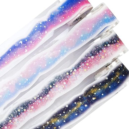 AuriicLeaf Galaxy-Themed Washi Tape Set, 4 Rolls of Decorative Glitter Tapes for Scrapbooking, Junk Journaling, DIY Crafts, and Art Supplies