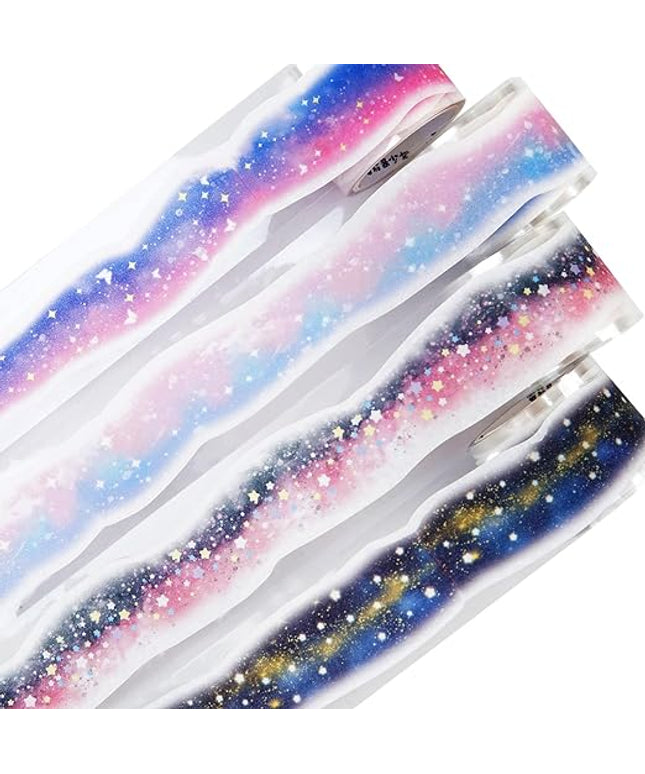 AuriicLeaf Galaxy-Themed Washi Tape Set, 4 Rolls of Decorative Glitter Tapes for Scrapbooking, Junk Journaling, DIY Crafts, and Art Supplies