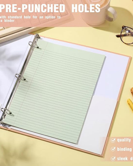 PerKoop 400 Sheets Colored Loose Leaf Paper 8.5" x 11" college ruled Lined 3 Hole Punched notebook Filler Paper for 3 Ring Binders Office School Supplies (Aesthetic Color)