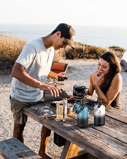 Insulated Water Bottle 64 oz, Triple Wall Vacuum Stainless Steel (Cold for 48 Hrs), Leak Proof & Non-BPA, Half Gallon Water Flask Jug with Paracord Handle & Straw Spout Lids, White/Black