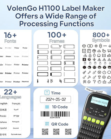 Label Maker Waterproof-Labels, Wire Cable Label Maker, Labeler Machine with Tapes Laminated, H1100 Handheld Labeling Maker with Backlit-LCD & One-Touch Key, Home Industrial Office Organization