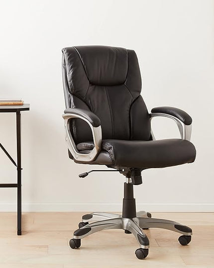 Amazon Basics Executive High Back Office Desk Chair, Adjustable Height, Tilt, Swivel, one Size, Black/Silver