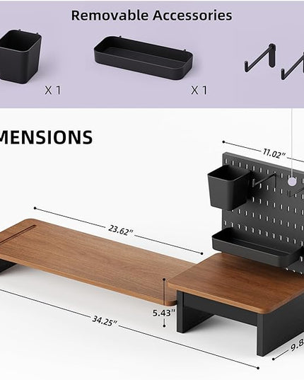 Monitor Stand Riser,Computer Monitor Stand with DIY Pegboard and drawer for Laptop,PC,Computer,Printer,Walnut Finish