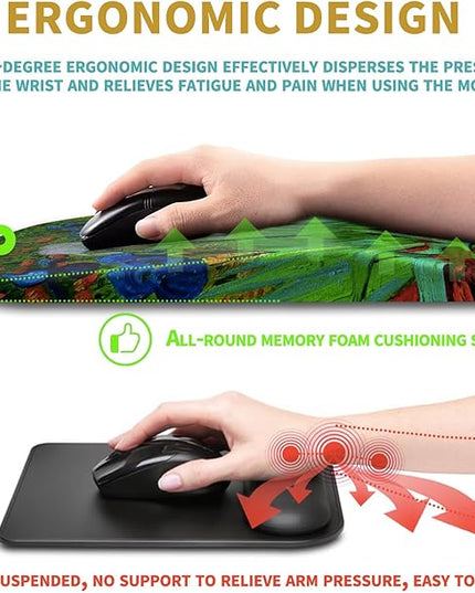 Hokafenle Ergonomic Mouse Pad Wrist Support with Massage Design, Wrist Rest Pain Relief Mousepad with Memory Foam&Non-Slip PU Base, Mouse Pads for Wireless Mouse & Desk(12x8 inch,Vangogh Iris Flower)