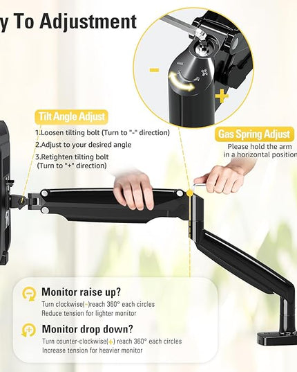 Single Monitor Mount Stand for 22-40" Computer Screens, Heavy Duty Gas Spring Monitor Arm Holds Up to 30.9 lbs, Adjustable Vesa Mount with C-Clamp & Grommet Base, Black