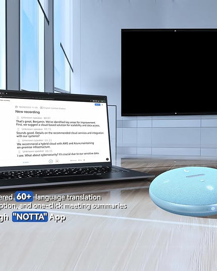 Bluetooth Conference Speakerphone M4 with AI Noise Reduction, AI Summaries, AI Transcription with 60-Language Support, 13FT 360° Voice Pickup,10-Hour Battery Life for Zoom and Teams, Blue