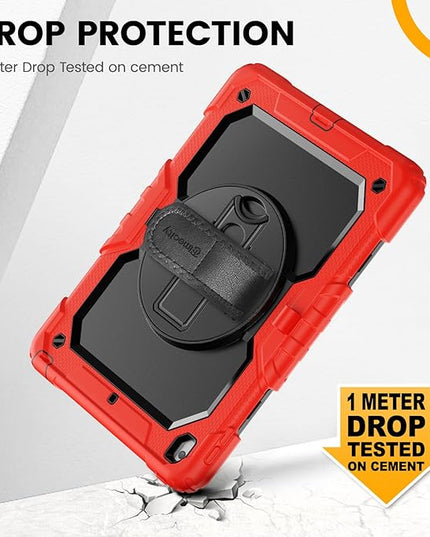 Timecity Case for iPad 9th/ 8th/ 7th Generation 10.2 inch - Heavy Duty Protective Cover with Screen Protector, Rotating Stand, Shoulder Strap & Pencil Holder | Kids-Friendly (Red)