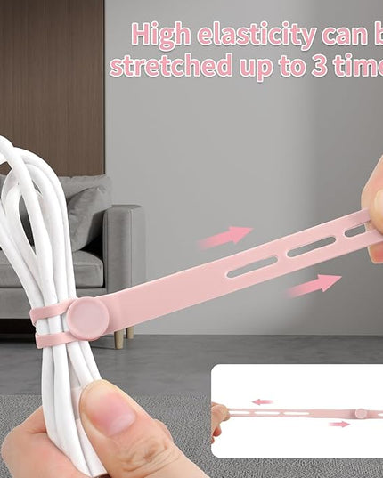 Oligei 25 Pcs Silicone Cable Ties, Cable Ties Reusable, High Elasticity Cord Wraps for Electrical Cords, Cord Organizer for Earphone, Phone Charger(Pink)