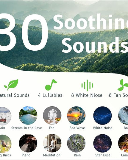 Easysleep Sound White Noise Machine with 25 Soothing Sounds and Night Lights with Memory Function 32 Levels of Volume and 5 Sleep Timer Powered by AC or USB for Sleeping Relaxation (Wood)
