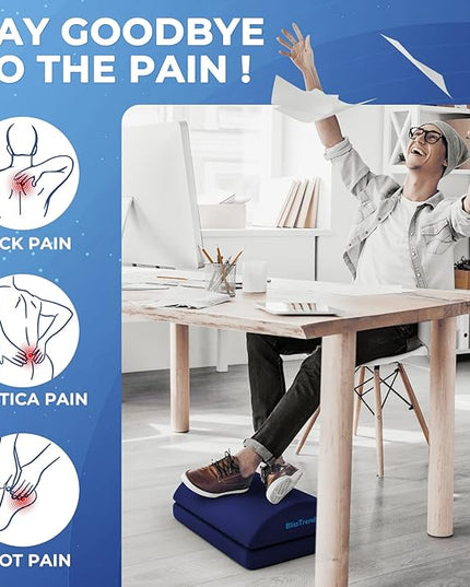 BlissTrends Foot Rest for Under Desk at Work-Versatile Foot Stool with Washable Cover-Comfortable Footrest with 2 Adjustable Heights for Car,Home and Office to Relieve Back,Lumbar,Knee Pain-Blue