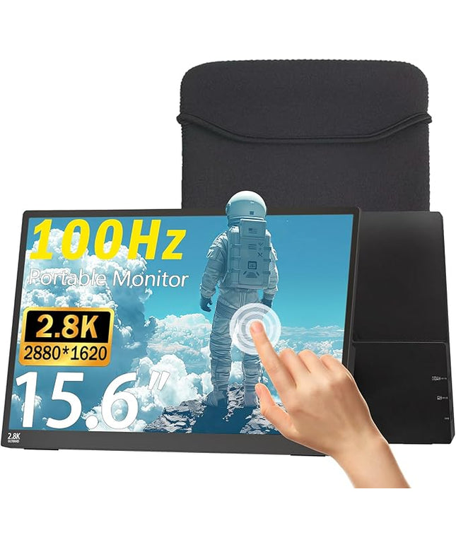 Portable Monitor Touchscreen 15.6" 2.8K Laptop Screen Extender 2880x1620,100Hz,100％sRGB,w/45° Adjustable Stand,mini HDMI USB-C Computer Display for Laptop PC Phone Mac