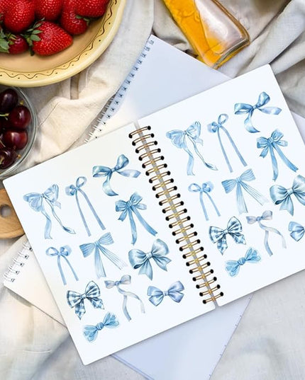 dvhdajed Blue Bow Spiral Notebook, Coquette Journaling Notebooks, Preppy Bow Spiral Journal for Girls Women Teen Girls, Blue Preppy Office School Supplies Gifts, 5.5x8.3 Inch