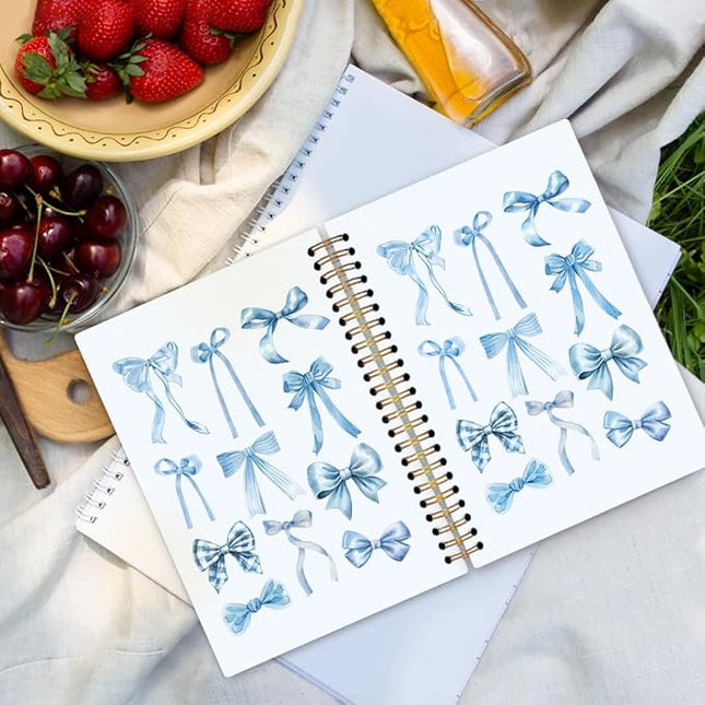 dvhdajed Blue Bow Spiral Notebook, Coquette Journaling Notebooks, Preppy Bow Spiral Journal for Girls Women Teen Girls, Blue Preppy Office School Supplies Gifts, 5.5x8.3 Inch