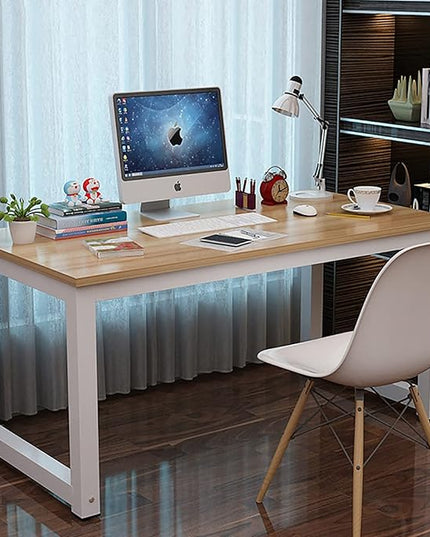 NSdirect Modern Computer Desk 63 Inch Large Office Desk, Writing Study Table for Home Office Desk Workstation Wide Metal Sturdy Frame Thicker Steel Legs, White