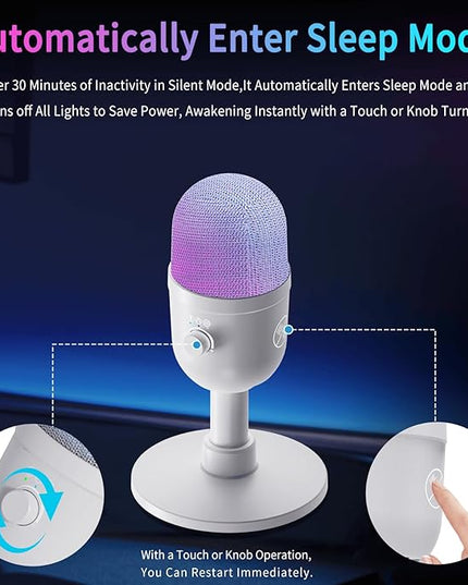 USB Microphone for PC - Computer Gaming Mic with RGB Lighting for PS4&5,Dual Audio Mixing,Mute,Headphone Output,192KHz/24Bit Hi-Fi Condenser Microphone for Streaming,Singing,Podcast-White