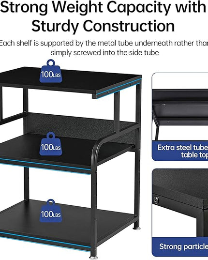 Printer Stand, 23.6 x18.9 x 30 Inches Large Printer Table with Adjustable Storage Shelf, 3 Tier Rolling Printer Cart with Wheels for Home Office, Stand for Heat Press Mini Fridge, Black