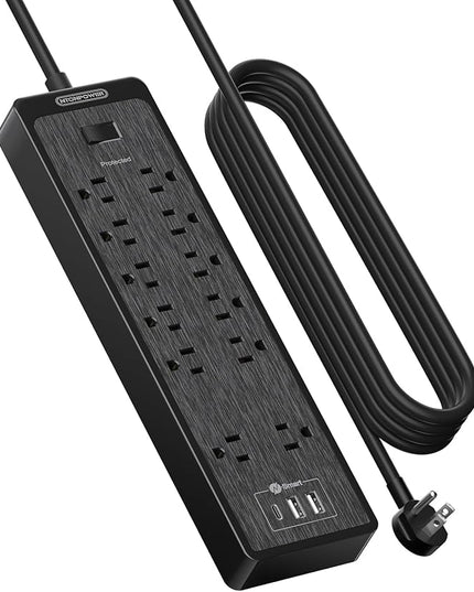 NTONPOWER 15 ft Extension Cord, Flat Plug Surge Protector Power Strip with USB, 12 Outlets Surge Protector Wall Mount, 2100 Joules, 1875W, 15A Circuit Breaker for Home Office Dorm Essentials, Black