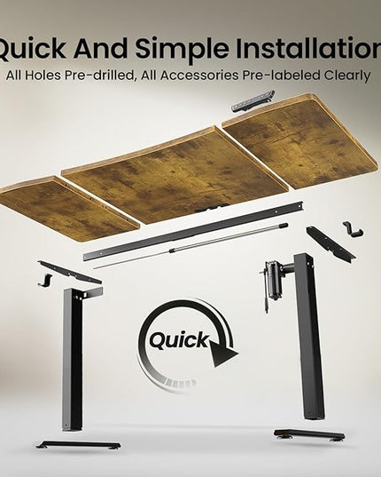 Veken 63 x 28 Inch Electric Standing Desk, Sit to Stand Up, Work Home Office Computer Table for Study, Walking Pad, Writing, and Games, Wooden Desktop Desks, Brown