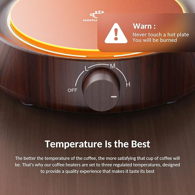 SWEETFULL Mug Warmer for Coffee and Tea Coffee Mug Warmer Set W/Mug and Lid Coffee Warmer As Coffee Gifts for Desk Office Coffee Lovers. （20W Cup Warmer Candle Warmer Auto Shut Off） (Wood Grain)