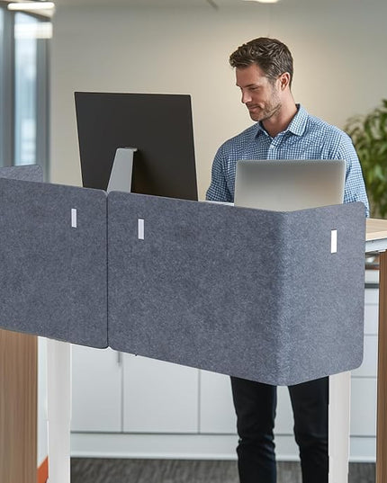 Desk Privacy Panel,2PCS L-Shaped Clamp-On Office Desk Divider,2-in-1 Adjustable Acoustic Desktop Partition Or Under Desk Modesty Screen,for Office,Home,Felt(Grey, 47.2" x 17.7")