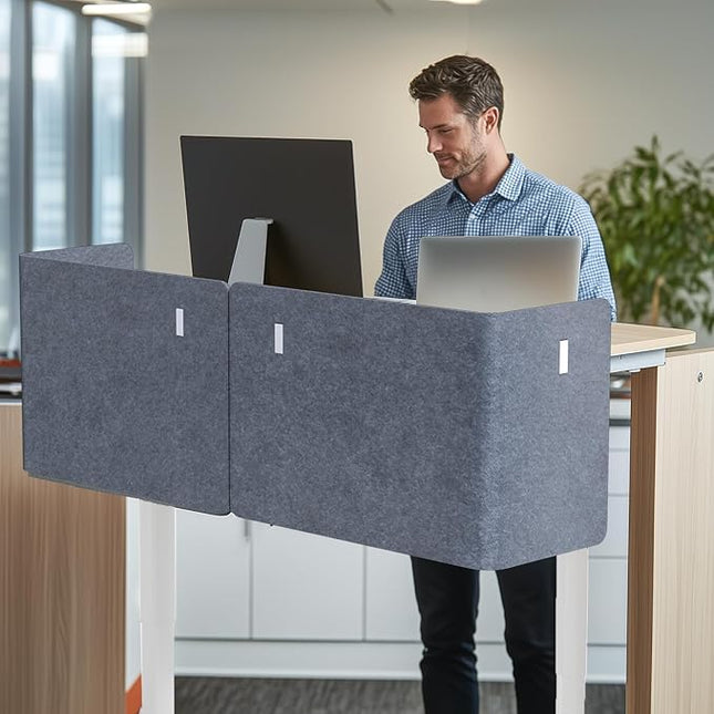 Desk Privacy Panel,2PCS L-Shaped Clamp-On Office Desk Divider,2-in-1 Adjustable Acoustic Desktop Partition Or Under Desk Modesty Screen,for Office,Home,Felt(Grey, 47.2" x 17.7")