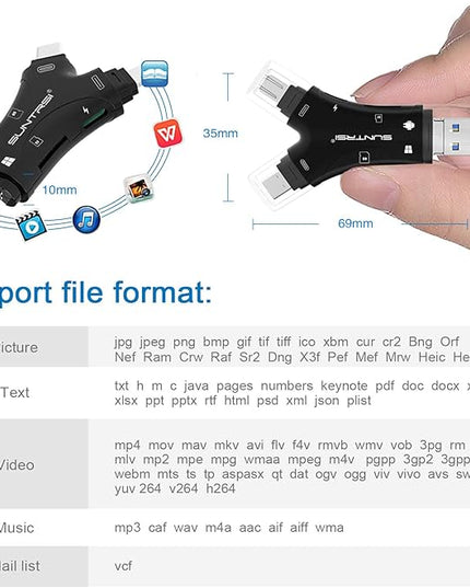 SD Card Reader for iPhone/ipad/Android/Mac/Computer/Camera,4 in1 Micro SD Card Reader Trail Camera Viewer, Portable Memory Card Reader SD Card Adapter for SD and TF Cards(Black)