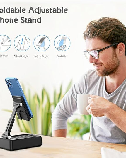 TechGlow Foldable Cellphone Stand with Bluetooth Speaker and Charging Function Birthday Gifts for Men Women Mother Father Boy Girl Teens Cool Tech Gadgets