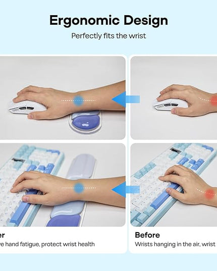 EPOMAKER CloudGel Wrist Rest for Keyboard and Mouse, 2 Pieces Silicone Wrist Support, Anti-Slip Rubber Bottom, Ergonomic Design, Suitable for Office/Computer/Laptop/Gaming (Blue)