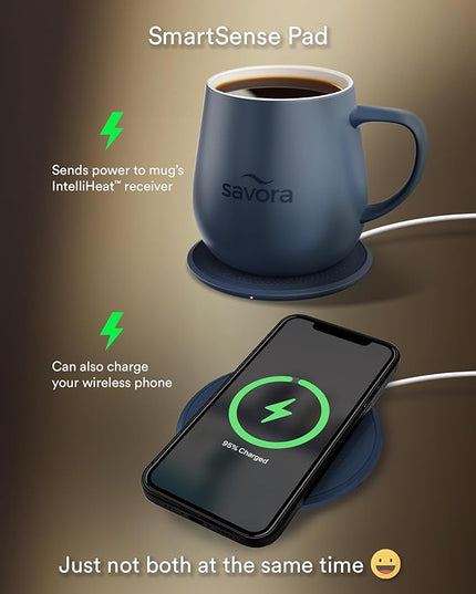 12oz IntelliHeat™ Coffee Mug | Barista’s Choice | Exclusive Wireless SmartSense Pad | Maintains Perfect 135°F | Hand-Crafted Ceramic Mug & Lid | Great for Tea Drinkers | Backed for Life - Blue