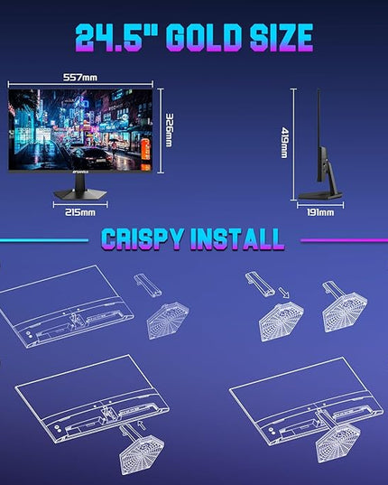 SANSUI Gaming Monitor, 24.5" 300hz 240hz FHD 1080P 1ms FPS PC Monitor Gaming, HDR, FreeSync, DisplayPort x2 HDMI x2, Fast IPS, 120% sRGB, Audio Jack, VESA Support, Desktop Compatible(ES-G25X1 PRO)