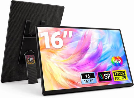Helpnight 16" Portable Monitor for Laptop, 1200P FHD Laptop Screen Extender, Travel External Display USB-C HDMI Port Detachable Kickstand Gaming Monitor Compatible with Wins Mac Chrome Dex Phone