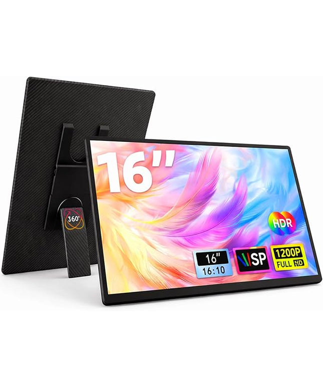 Helpnight 16" Portable Monitor for Laptop, 1200P FHD Laptop Screen Extender, Travel External Display USB-C HDMI Port Detachable Kickstand Gaming Monitor Compatible with Wins Mac Chrome Dex Phone