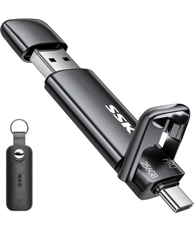 SSK 256GB SSD USB C Stick up to 1000MB/s,Fast Thumb Drive,Dual Drive Type-C + USB A 3.2 Gen 2 External Solid State Drives,USB Memory Stick for iPhone 15/PS4/Android Phone/Tablet/Windows/Mac