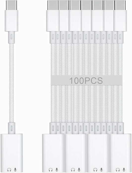 USB C to Lightning Headphone Audio Adapter, USB C Male to Lightning Female Earbuds Audio Adapter Compatible with iPhone 17/16/16e/15 Plus/Pro/Max, iPad Pro, iPad Air 6/5, MacBook (No Charge)[100 Pcs]