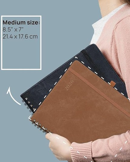 POPRUN 2026 Weekly Planner 30-Mintue (Medium 7'' x 8.5'') - From Jan 2026 to Dec 2026 - Two Pages Per Week Appointment Book with Monthly Tabs, Softcover, Inner Pocket, Pen Holder - Black
