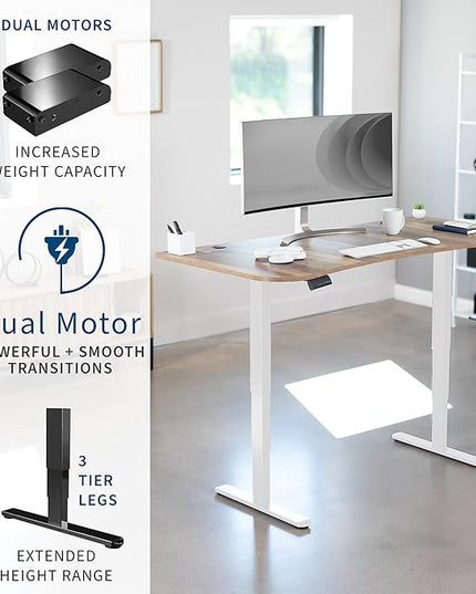 VIVO Electric 63 x 32 in Dual Motor Standing Desk, Memory Height Adjustment, 2B Series, Reclaimed Wood Top White Frame, DESK-KIT-2W1P