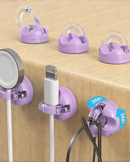 IFNOW Magnetic Cable Clips for Nightstand Self Adhesive Cord Holder Adjustable Clip for Desk, Nightstand, Phone Charger, Computer, Home, Office, Car (Purple-New, 6PCS)