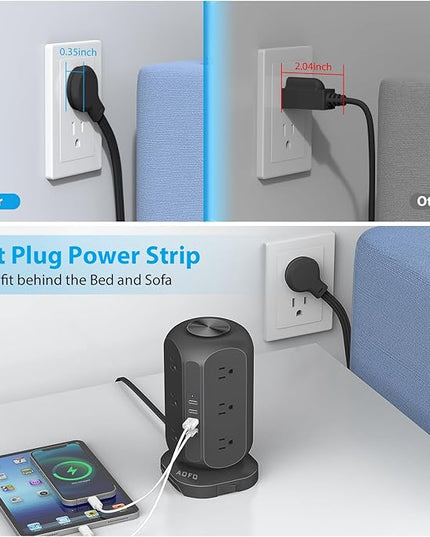 Long Extension Cord 15 ft Power Strip Tower, Surge Protector 12 AC Outlets 4 USB(1 USB C) Ports, Charging Tower Overload Protection with Multiple Outlets for Home Office