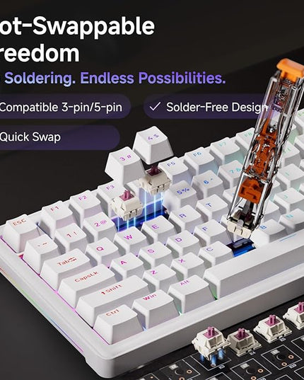 DIERYA DK81E 75% Mechanical Gaming Keyboard, Hot-Swappable, Pre-Lubed Linear Switches, Gasket-Mount, 6-Layer Dampening Foam, Programmable, Volume Knob, RGB Backlit, Double-Shot Keycaps, Wired, White