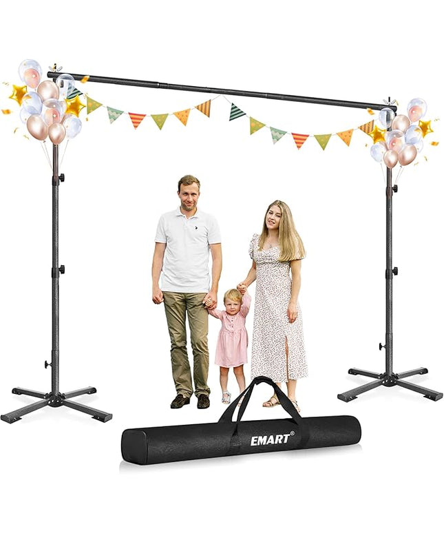 EMART Portable Backdrop Stand Kit with Foldable Cross Flat Base, Adjustable 8.5ft Height 10ft Width Pipe and Drape Background Hanging Frame Bar for Photography Party Wedding Birthday Photo Studio