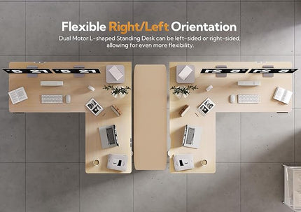 Claiks L Shaped Standing Desk Adjustable Height, Dual Motor Electric Corner Standing Desk, 63x55 inch Sit Stand up Desk with Splice Board, Nature