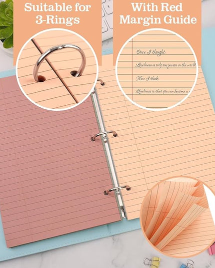 100 Sheets Half Letter Lined Paper 5.5 X 8.5 In Colored Notebook Paper College Ruled Loose Leaf Paper 3 Hole Punched Half Mini Binder Inserts Fit 3 Ring Binder for School Office