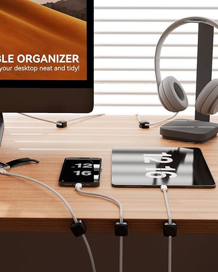 Rotatable Cord Organizer, Enhanced Spring Cable Clips, Strong Adhesive Cable Management, Desk Cord Holder for Nightstand, Office Accessories and Car (4 White + 4 Black)